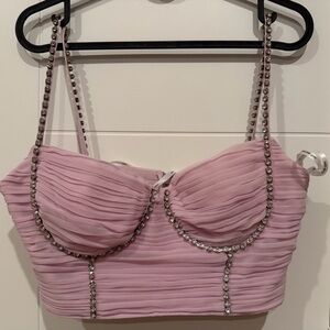 SELF PORTRAIT -Pink Rhinestone Embellished Bustier Top